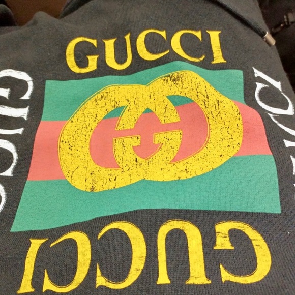 GG authentic & RARE black distressed Gucci Men’s hoodie sizeM, but can fit L. - Picture 4 of 10